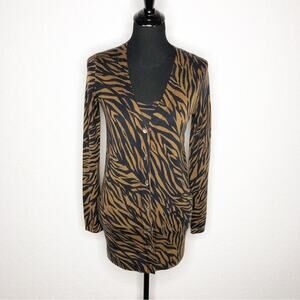 Neiman Marcus brown black animal print cashmere shell cardigan set size XS